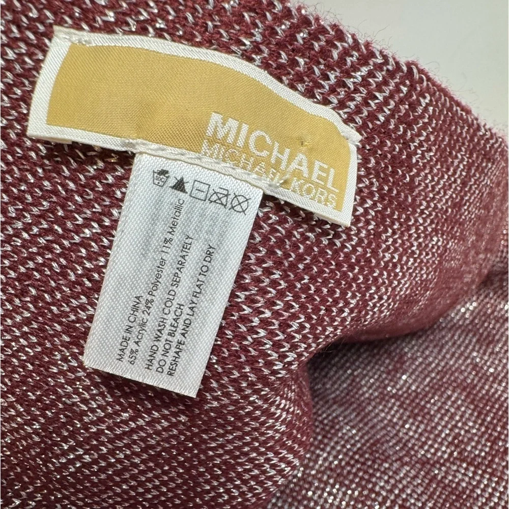 Michael Kors Scarf Winter Burgundy Glitter Silver Monogram Designer Accessory